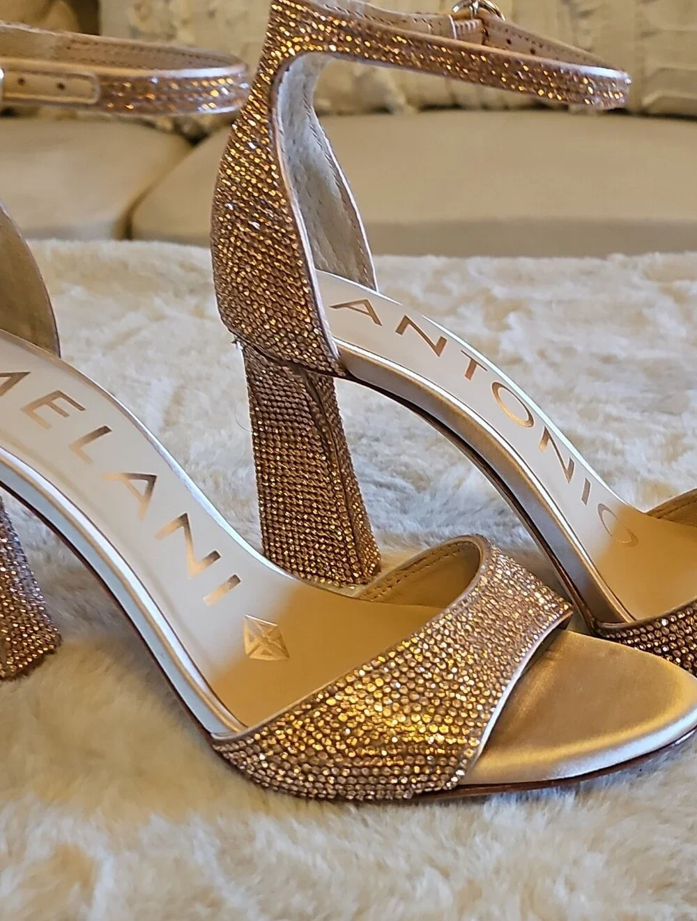 ANTONIO MELANI Rose Gold Rhinestone Ankle-Strap Heels
